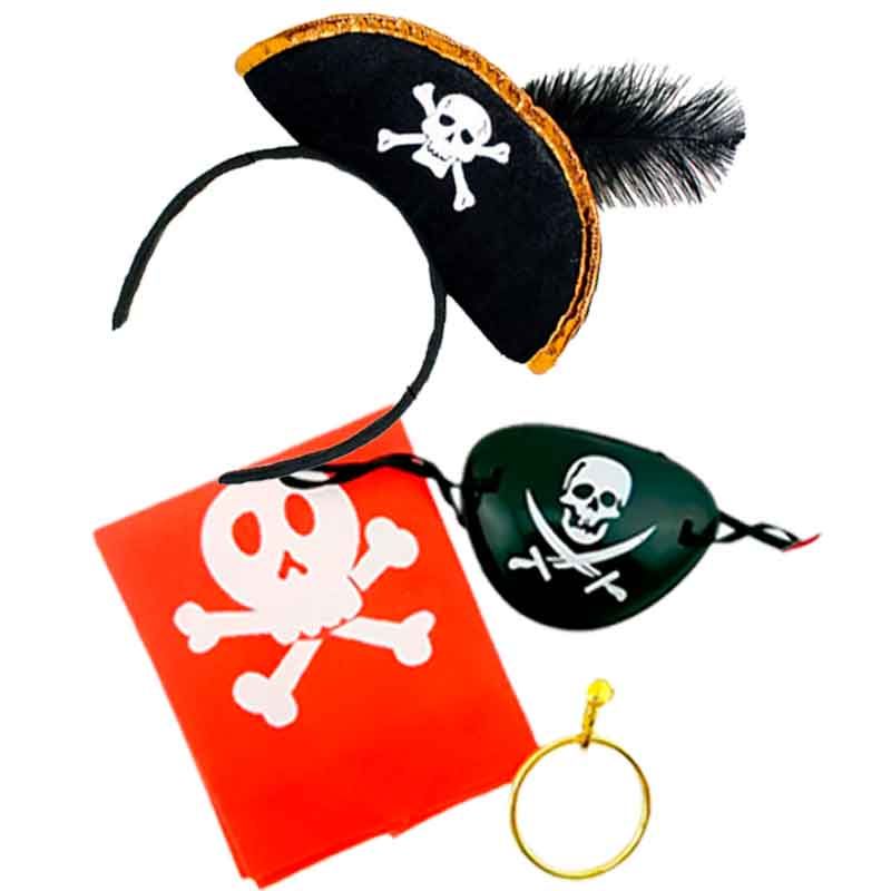 SET DE ACCESORIOS DE PIRATA PARA NIÑOS  VINCHA, PARCHE, ARETE Y PAÑUELO - 2