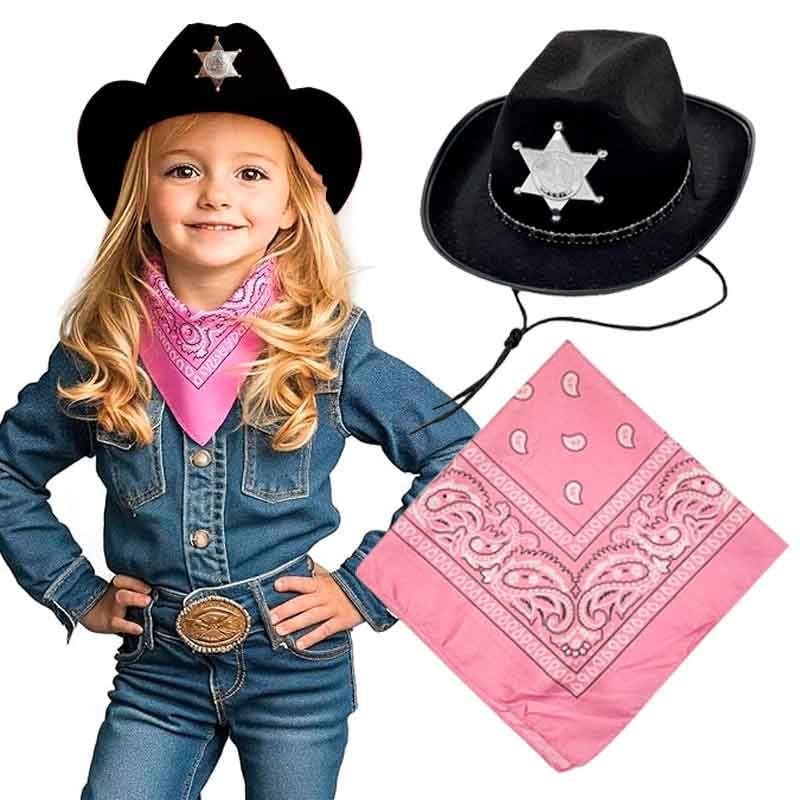 SET COWBOY INFANTIL PARA NIÑA - SOMBRERO VAQUERO CON ESTRELLA Y PAÑUELO DISFRAZ - 1