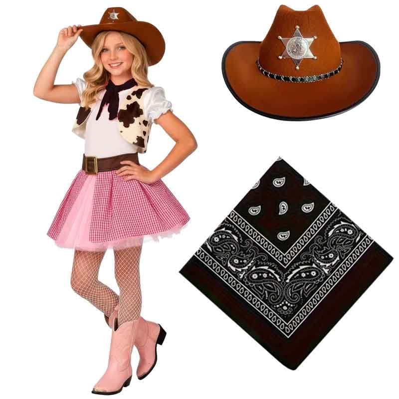ACCESORIOS DE VAQUERA PARA NIÑA SOMBRERO OESTE COWBOY CON BANDANA - 1