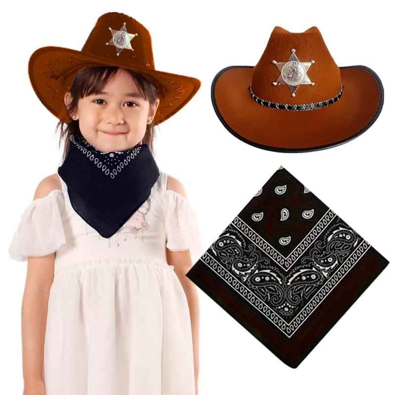 ACCESORIOS DE VAQUERA PARA NIÑA SOMBRERO OESTE COWBOY CON BANDANA - 2
