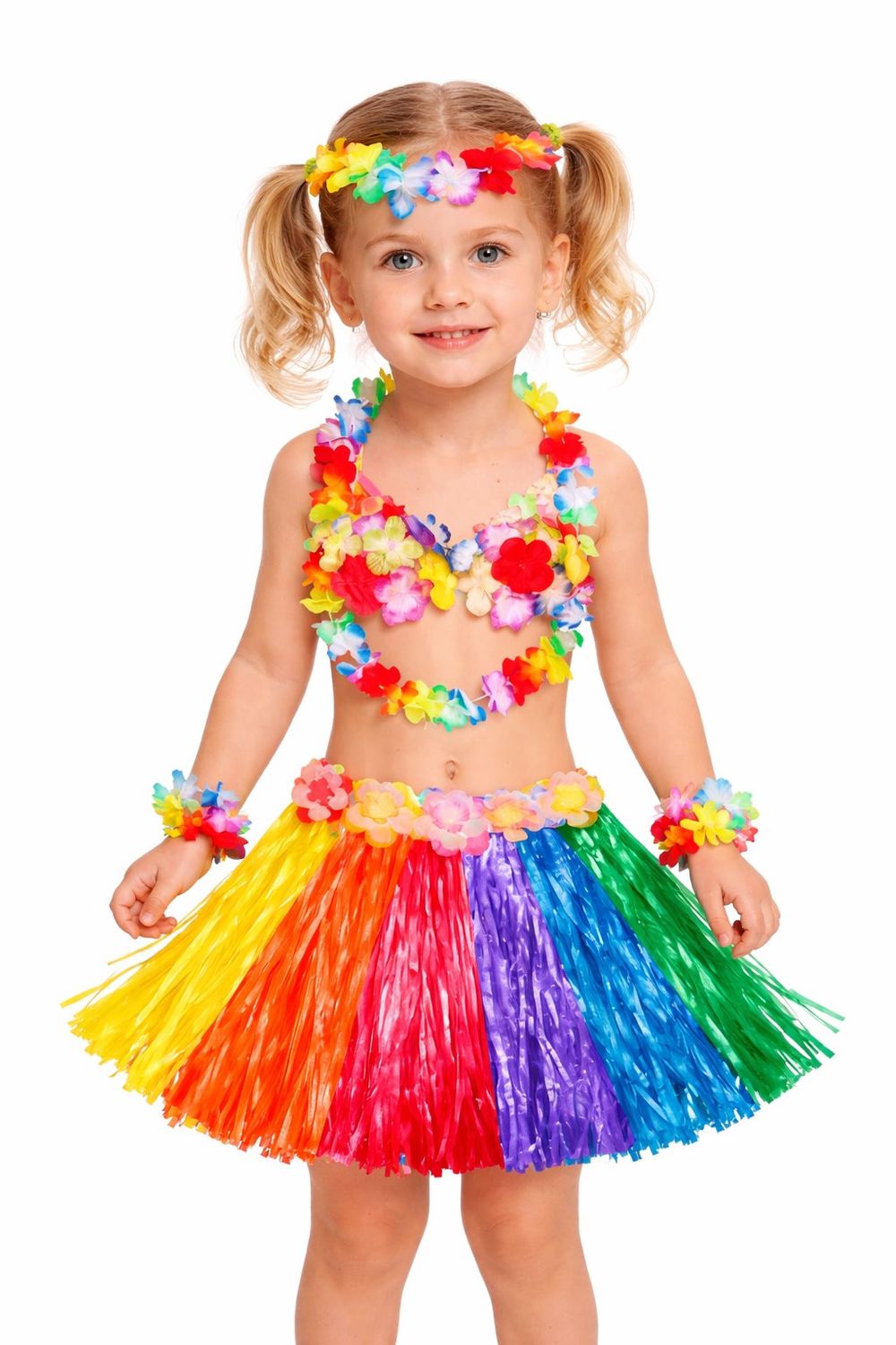 FALDA HAWAIANA PARA NIÑA DE 3 A 6 AÑOS SET COMPLETO - 2