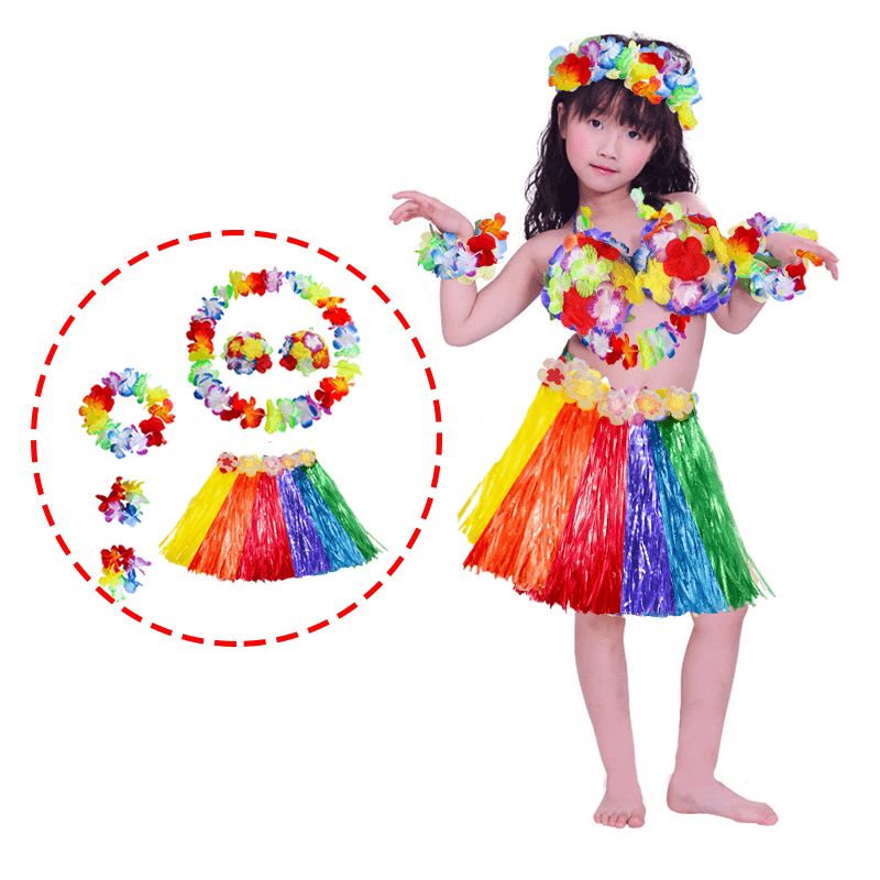 FALDA HAWAIANO LUAU SET 5 PRODUCTOS NIÑA - 1