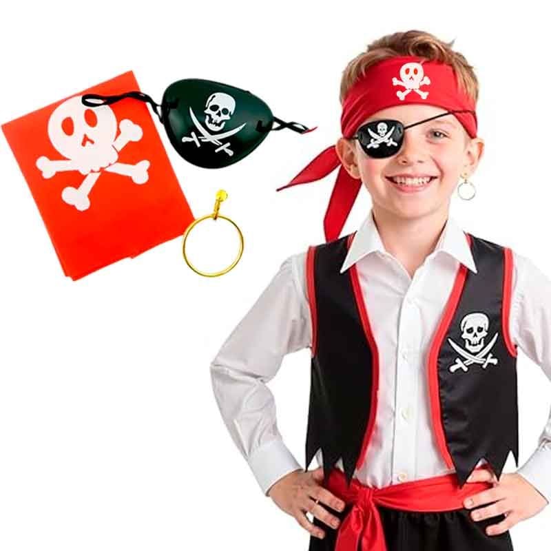 SET DE ACCESORIOS DE PIRATA PARA NIÑOS SOMBRERO, PARCHE, ARETE Y PAÑUELO - 2