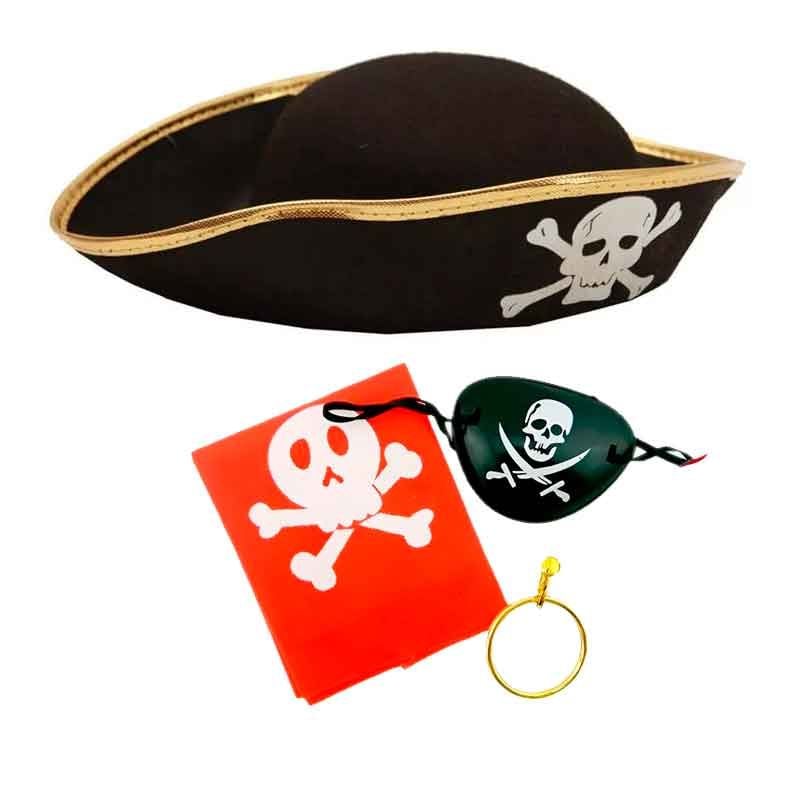 SET DE ACCESORIOS DE PIRATA PARA NIÑOS SOMBRERO, PARCHE, ARETE Y PAÑUELO - 4