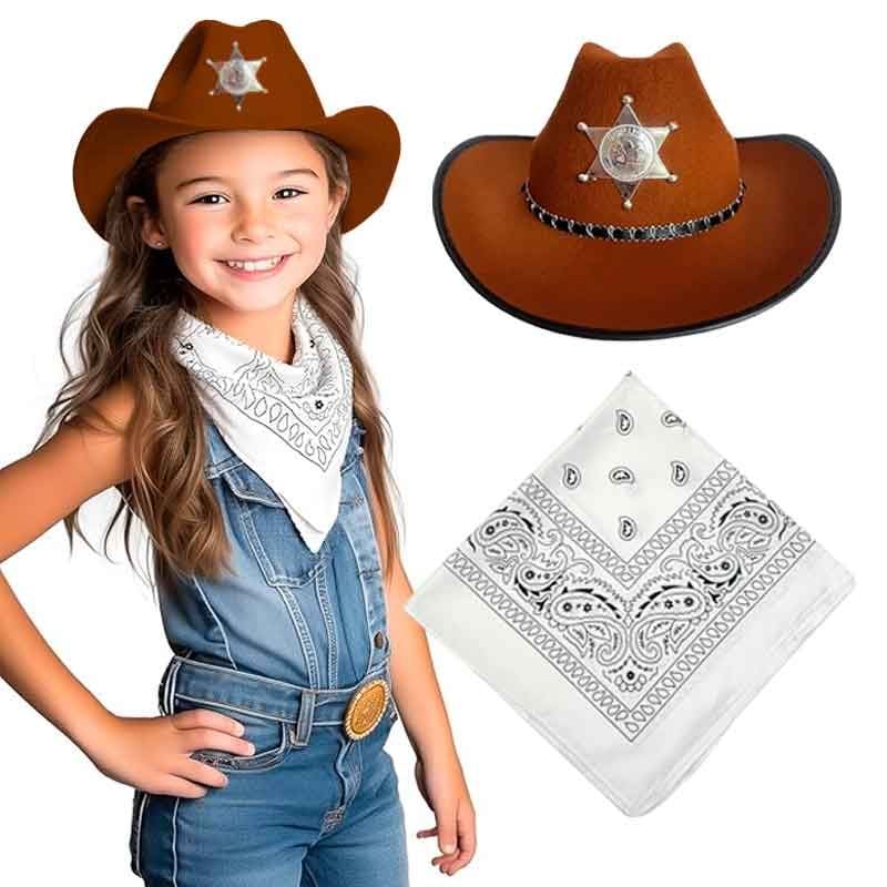 SET COWBOY VAQUERA NIÑA SOMBRERO MARRÓN Y PAÑUELO PARA CARNAVAL Y FIESTAS - 1