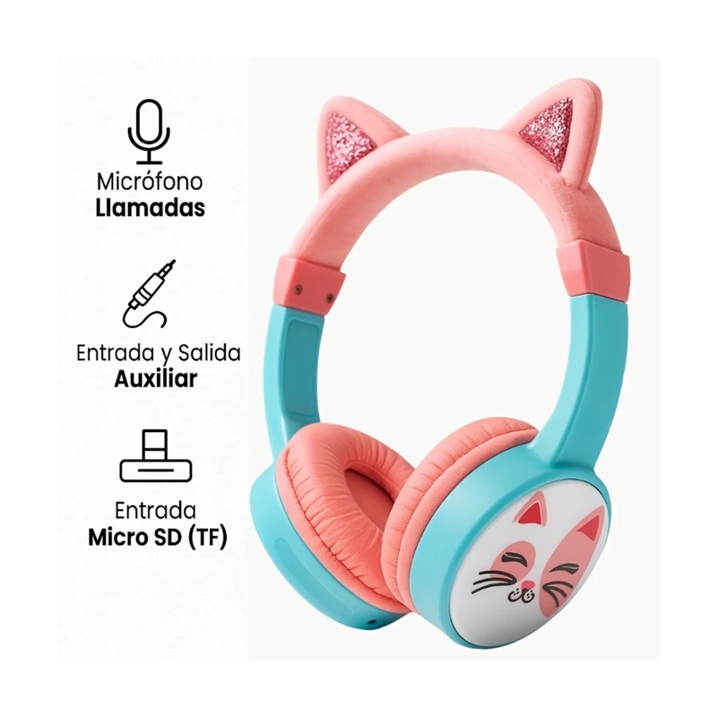 AUDÍFONOS BLUETOOTH MOVISUN URBAN KIDS GATITA - 3