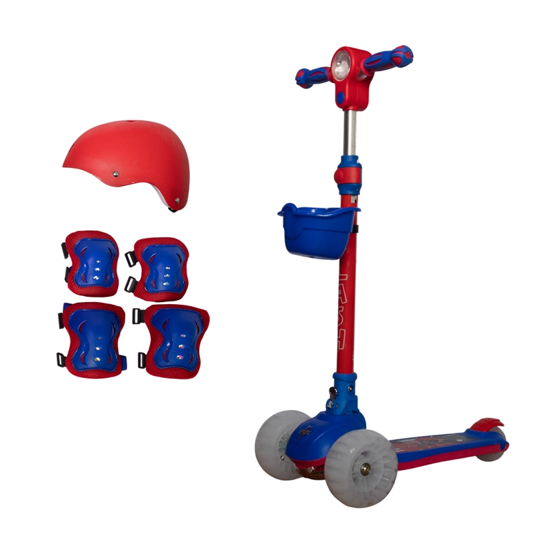 SCOOTER INFANTIL MUSICAL CON LLANTAS ANCHAS LED CASCO RODILLERAS Y CODERAS DE REGALO ROJO Y AZUL  - 1