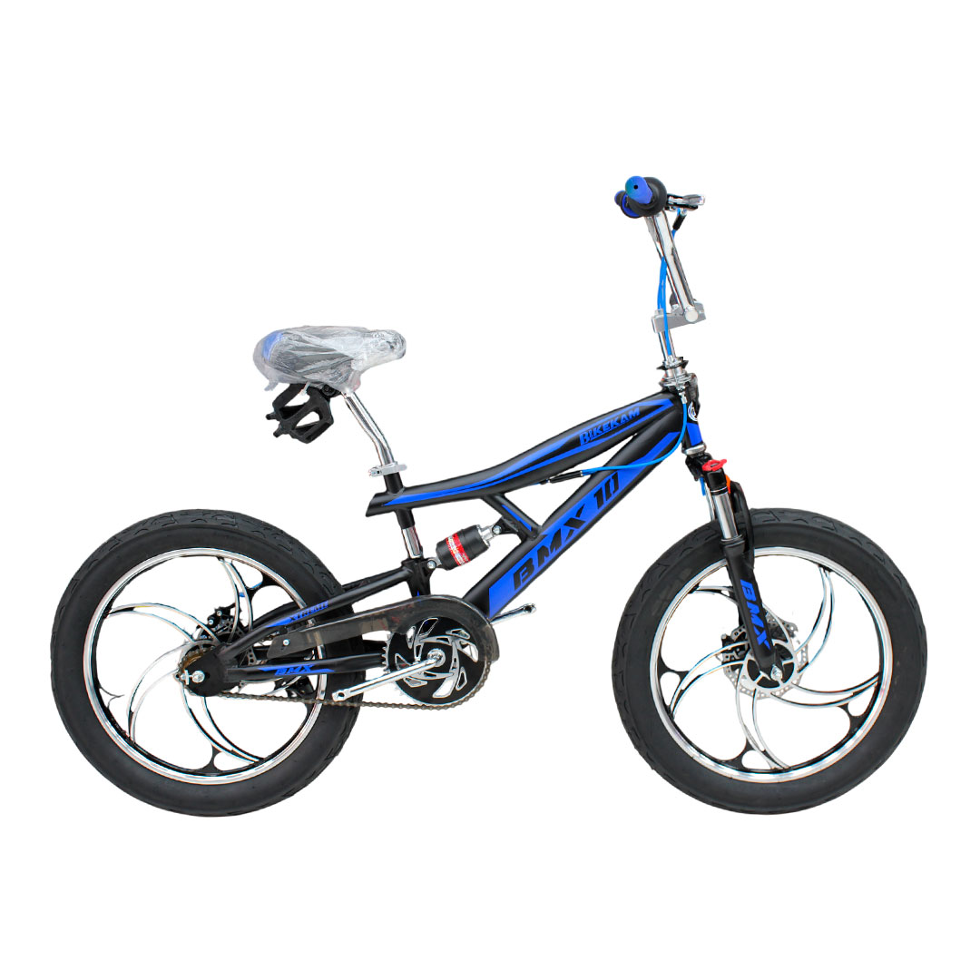 BICICLETA BMX ARO 20 CON SUSPENSIÓN  RAYOS DE COLORES Y FRENOS DE DISCO - 1