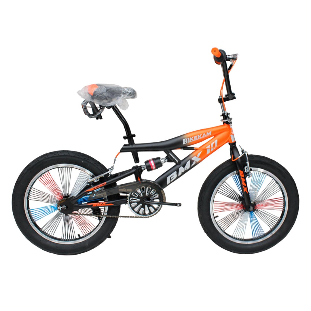 BICICLETA BMX ARO 20 CON TIMON 360° SUSPENSIÓN Y RAYOS DE COLORES - 1