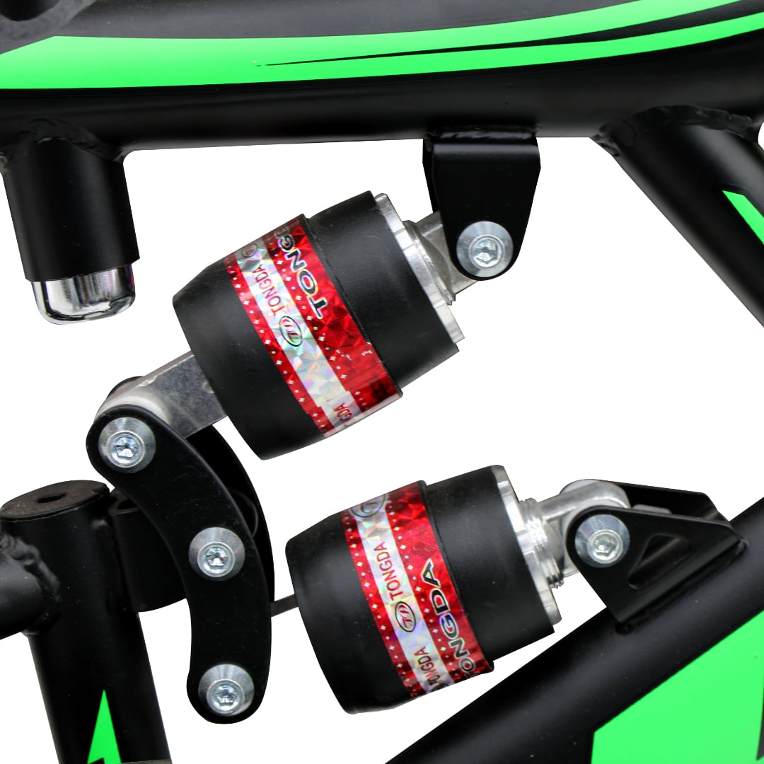 BICICLETA BMX ARO 20 BIKEKAM CON TRIPLE SUSPENSIÓN FRENOS DE DISCOS Y PEGS NEGRO CON VERDE - 4