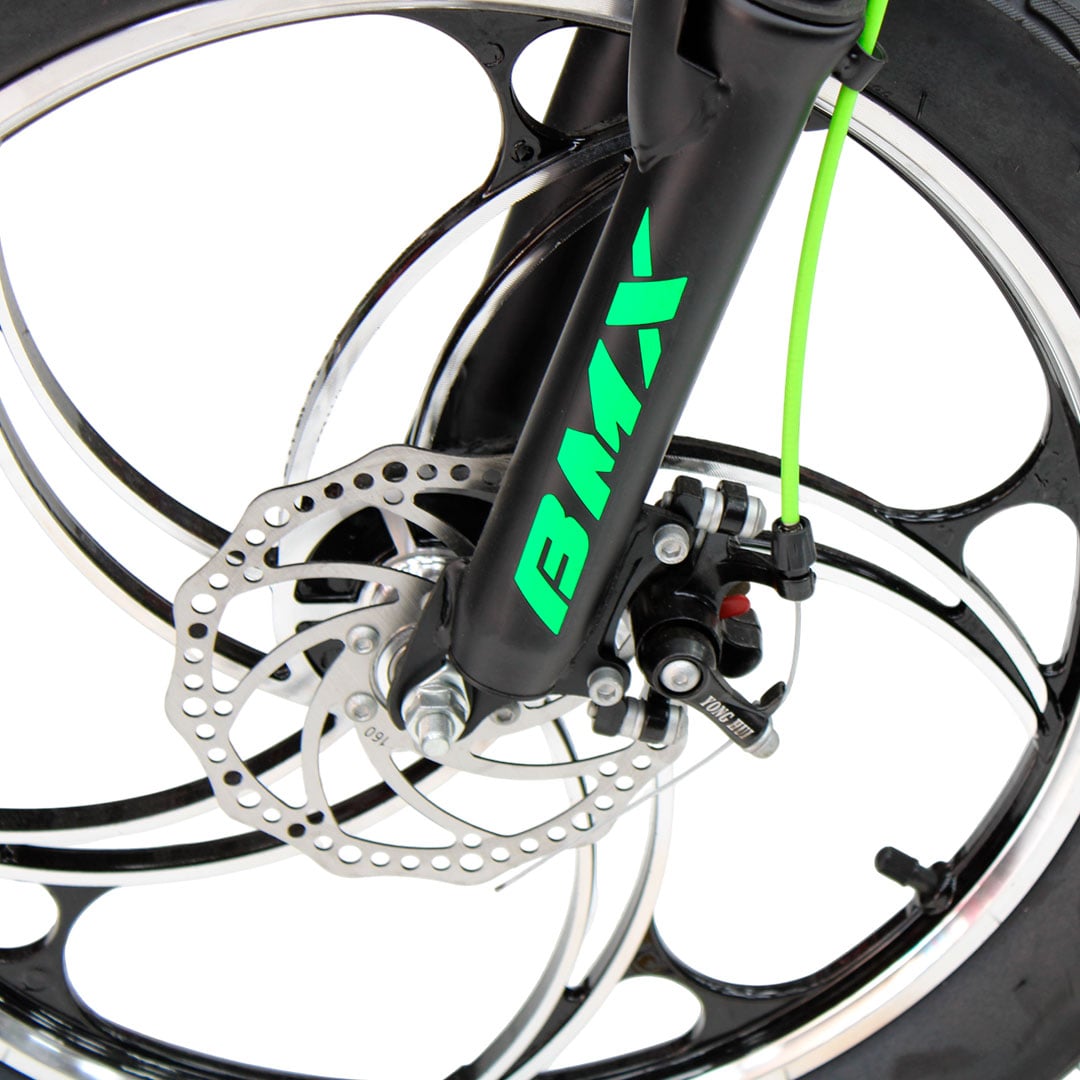 BICICLETA BMX ARO 20 BIKEKAM CON TRIPLE SUSPENSIÓN FRENOS DE DISCOS Y PEGS NEGRO CON VERDE - 6