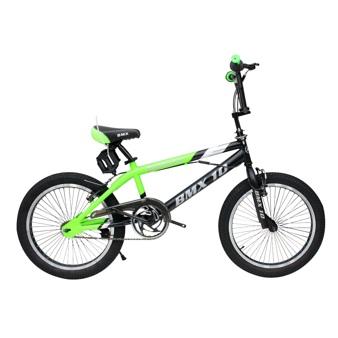 BICICLETA BMX FREESTYLE ARO 20 CON TIMÓN 360° NEGRA CON VERDE - 1