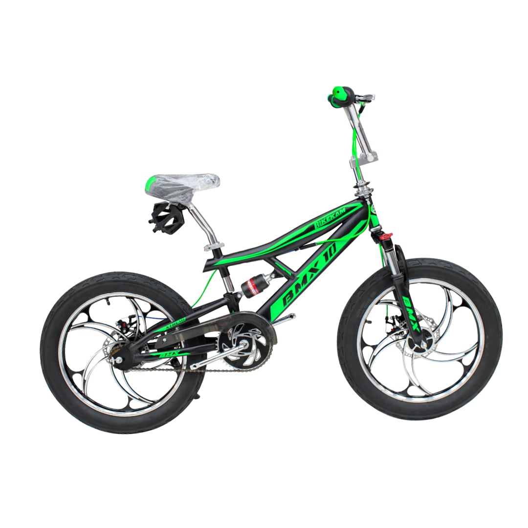 BICICLETA BMX ARO 20 CON DOBLE SUSPENSIÓN FRENOS DE DISCO Y 4 PEGS NEGRO CON ROJO - 1
