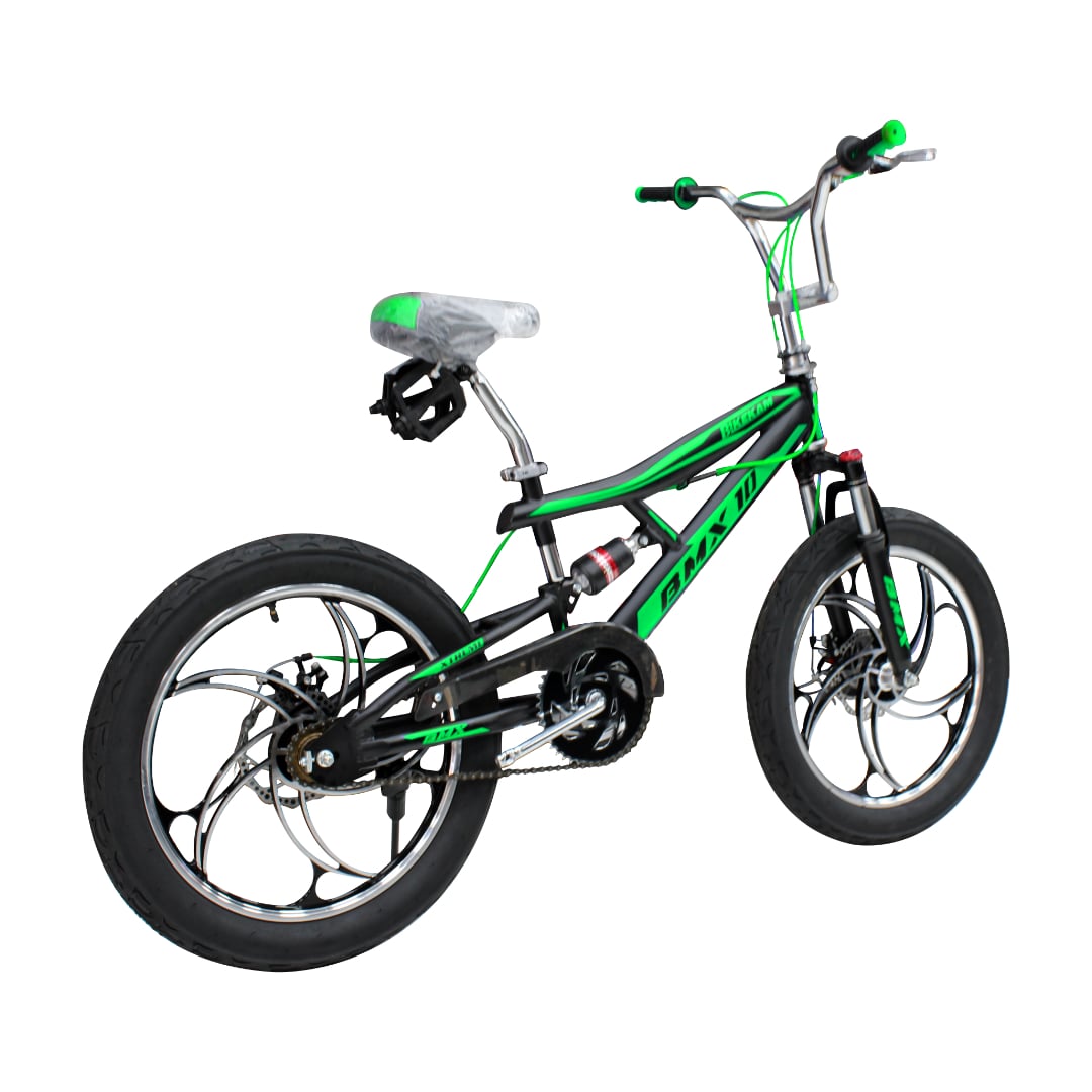 BICICLETA BMX ARO 20 CON DOBLE SUSPENSIÓN FRENOS DE DISCO Y 4 PEGS NEGRO CON ROJO - 3