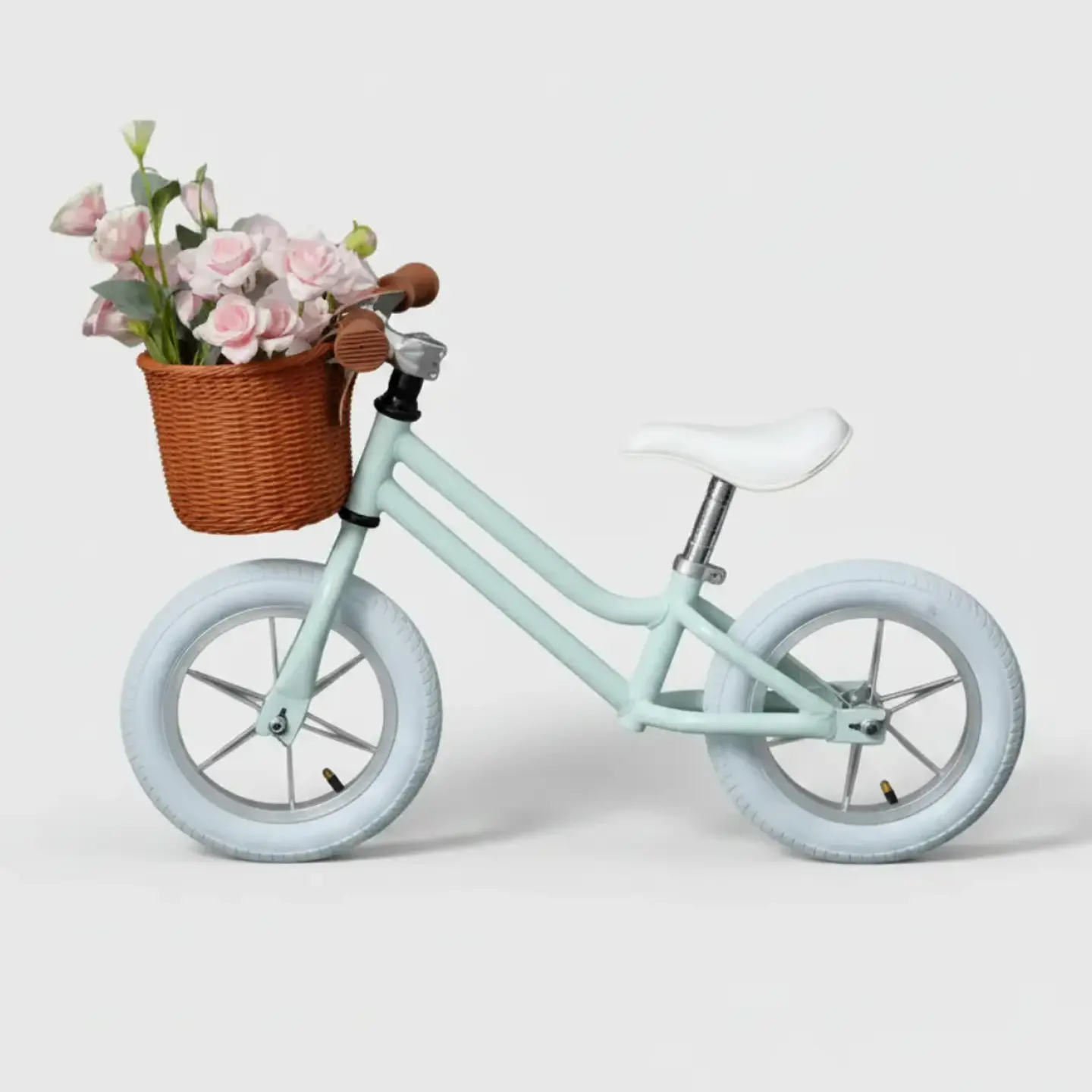 BICICLETA DE EQUILIBRIO VINTAGE ARO 12 PARA NIÑAS CELESTE CON CANASTA - 1