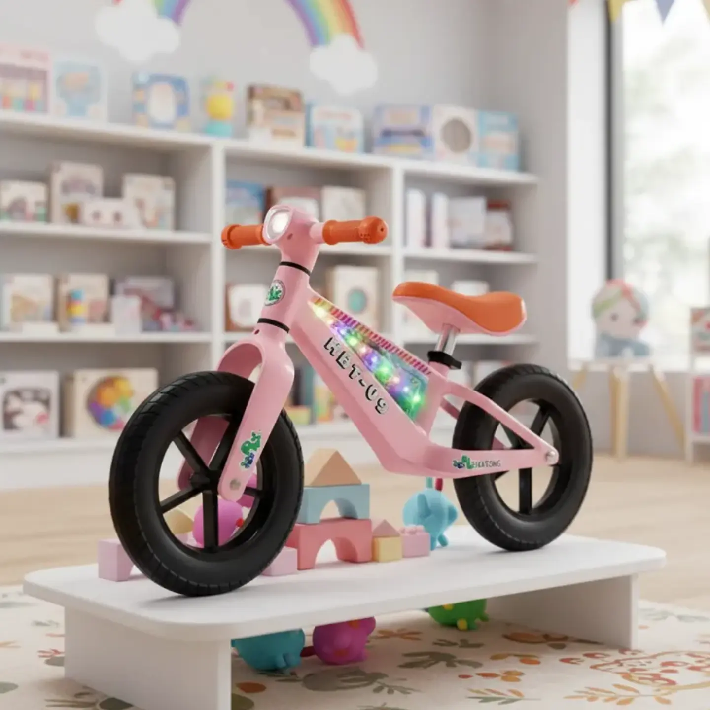 BICICLETA DE EQUILIBRIO PARA NIÑOS CON LUCES LED Y MÚSICA ROSADA - 1