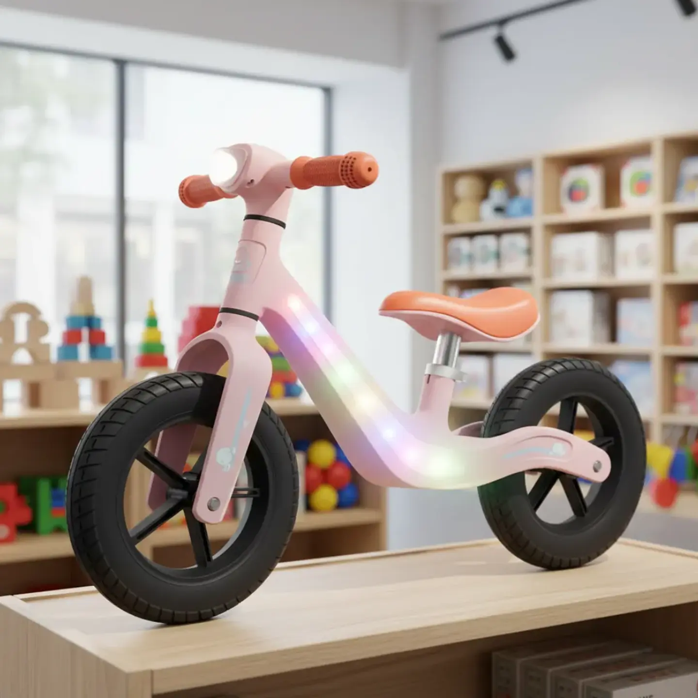 BICICLETA DE EQUILIBRIO PARA NIÑAS CON LUCES LED Y MÚSICA ROSADO - 1
