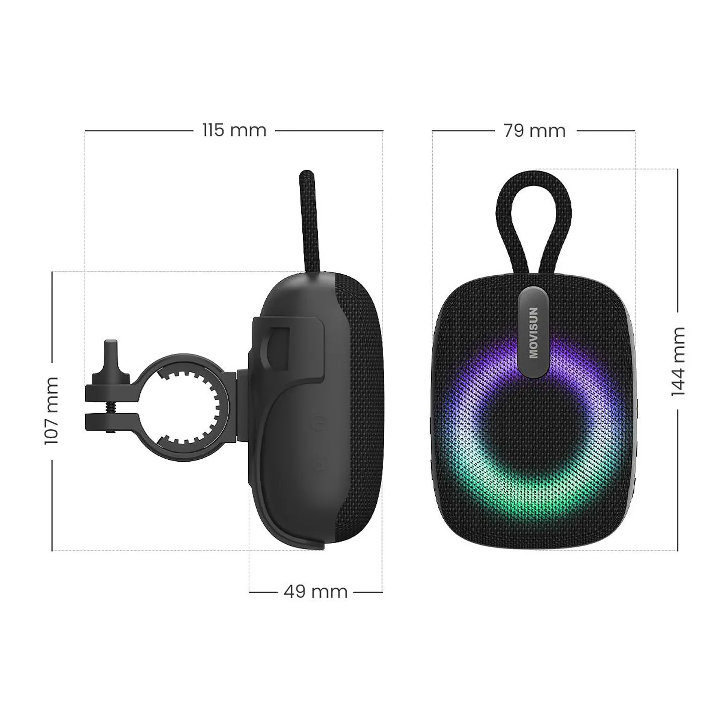 PARLANTE BLUETOOTH MOVISUN POWER SPORT PARA BICICLETA CON IPX7, TWS Y LED RGB - 6