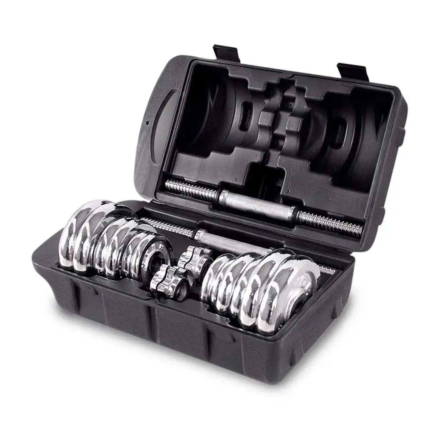SET DE MANCUERNAS AJUSTABLES 20 KG CON DISCOS CROMADOS Y BARRA ADAPTADORA - 2