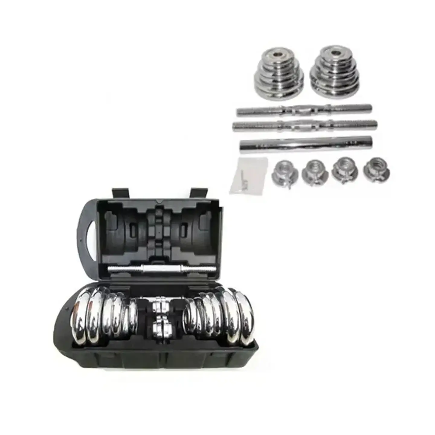 SET DE MANCUERNAS AJUSTABLES 20 KG CON DISCOS CROMADOS Y BARRA ADAPTADORA - 3