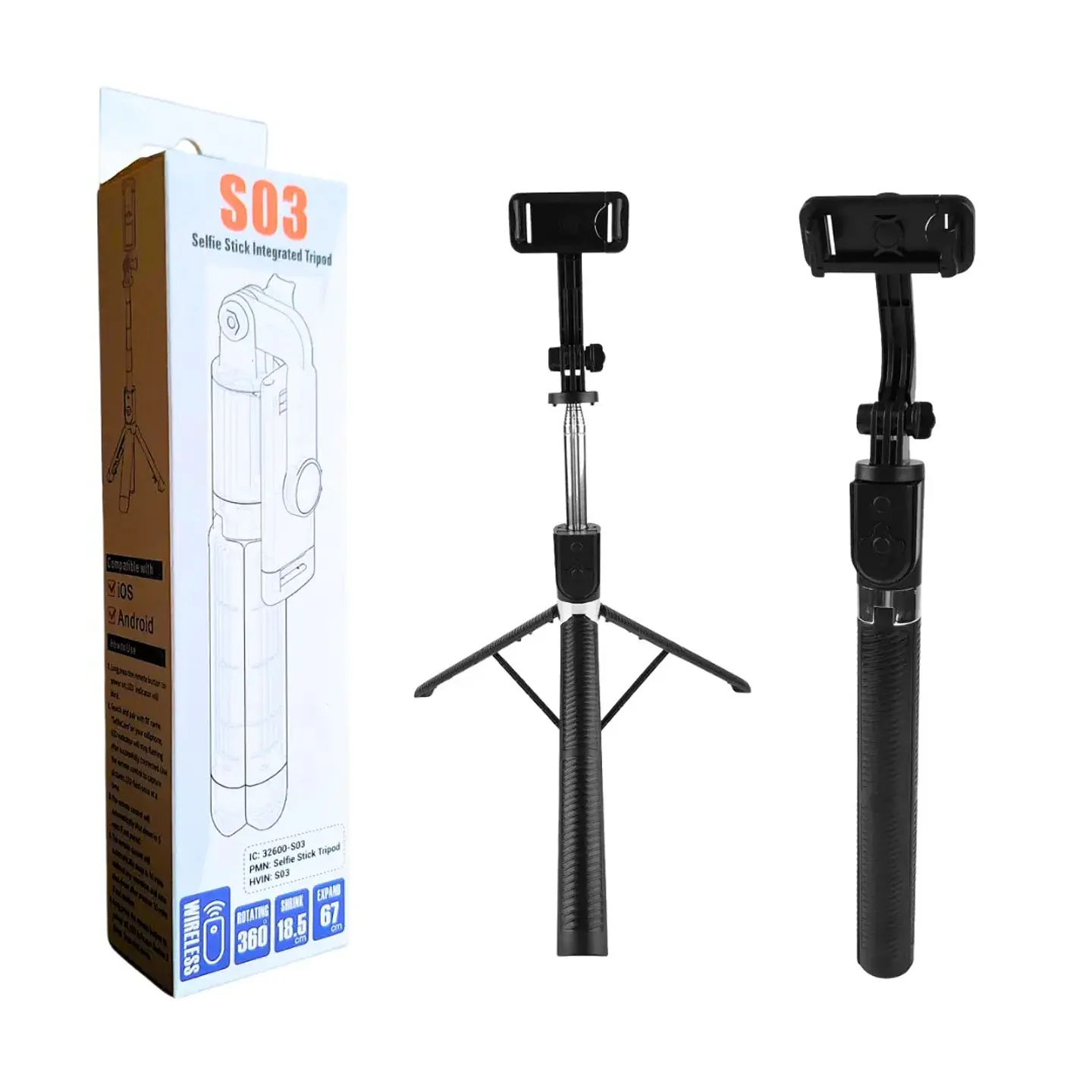 TRÍPODE SELFIE STICK 2 EN 1 BLUETOOTH 67 CM S03 - 2
