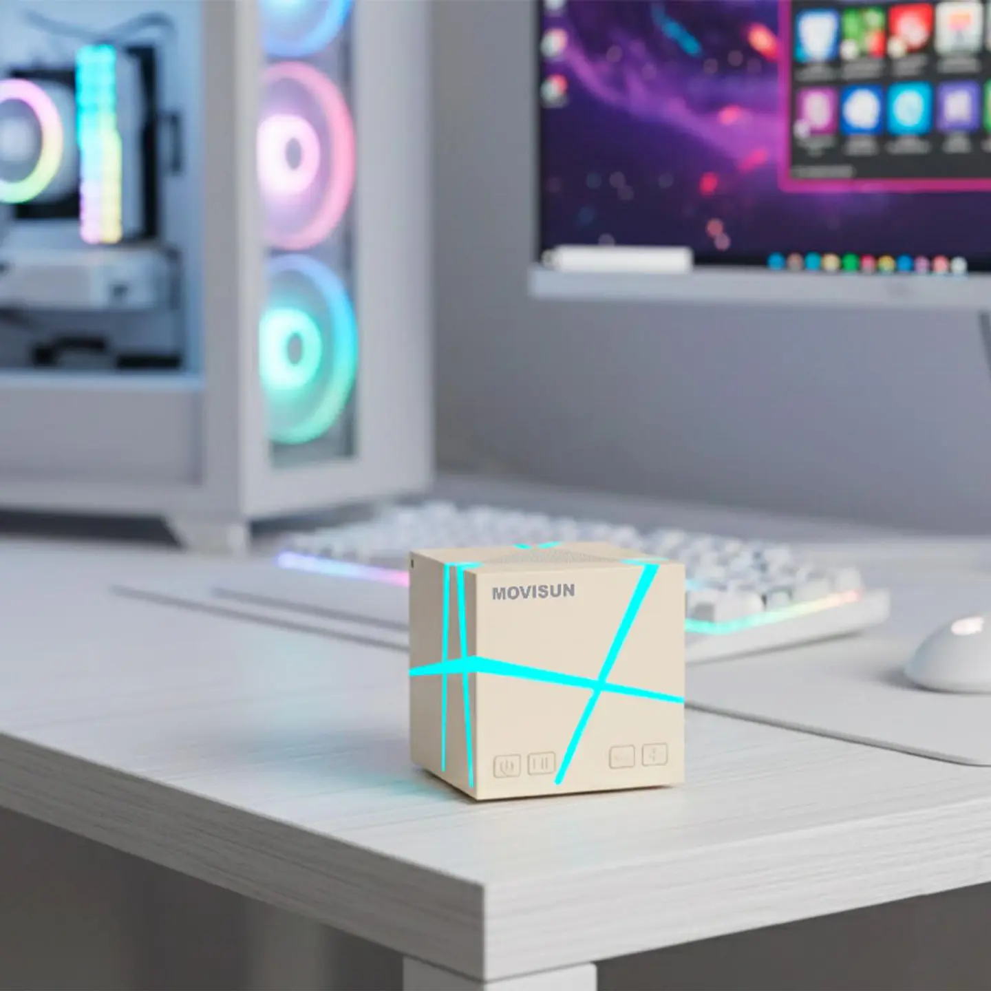 PARLANTE BLUETOOTH MOVISUN POWER MAGIC 5W CON LUCES RGB, TWS Y BLUETOOTH 6.0 BEIGE - 6
