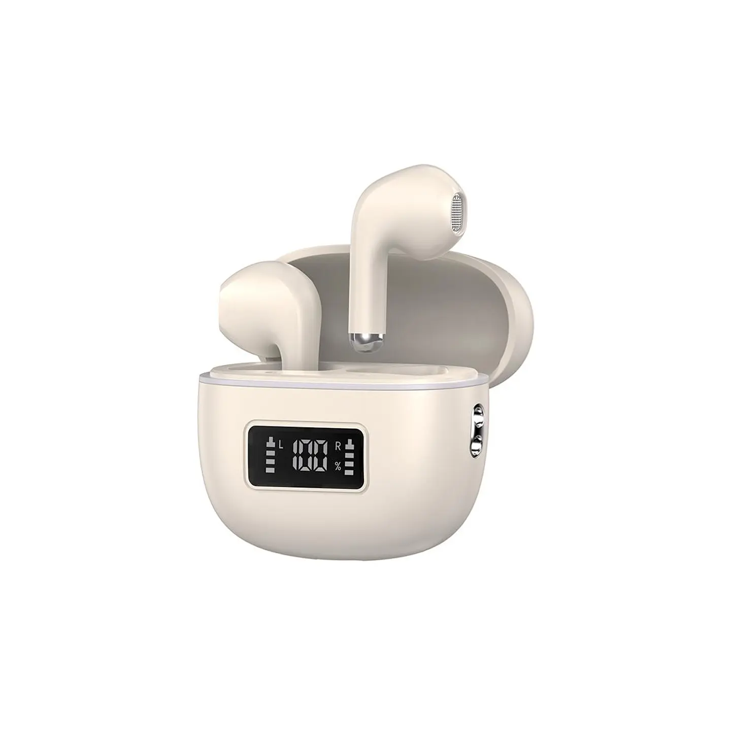 AUDÍFONOS BLUETOOTH MOVISUN T20 TWS BEIGE CON PANTALLA LED, BLUETOOTH 6.0 Y 16 HORAS - 1