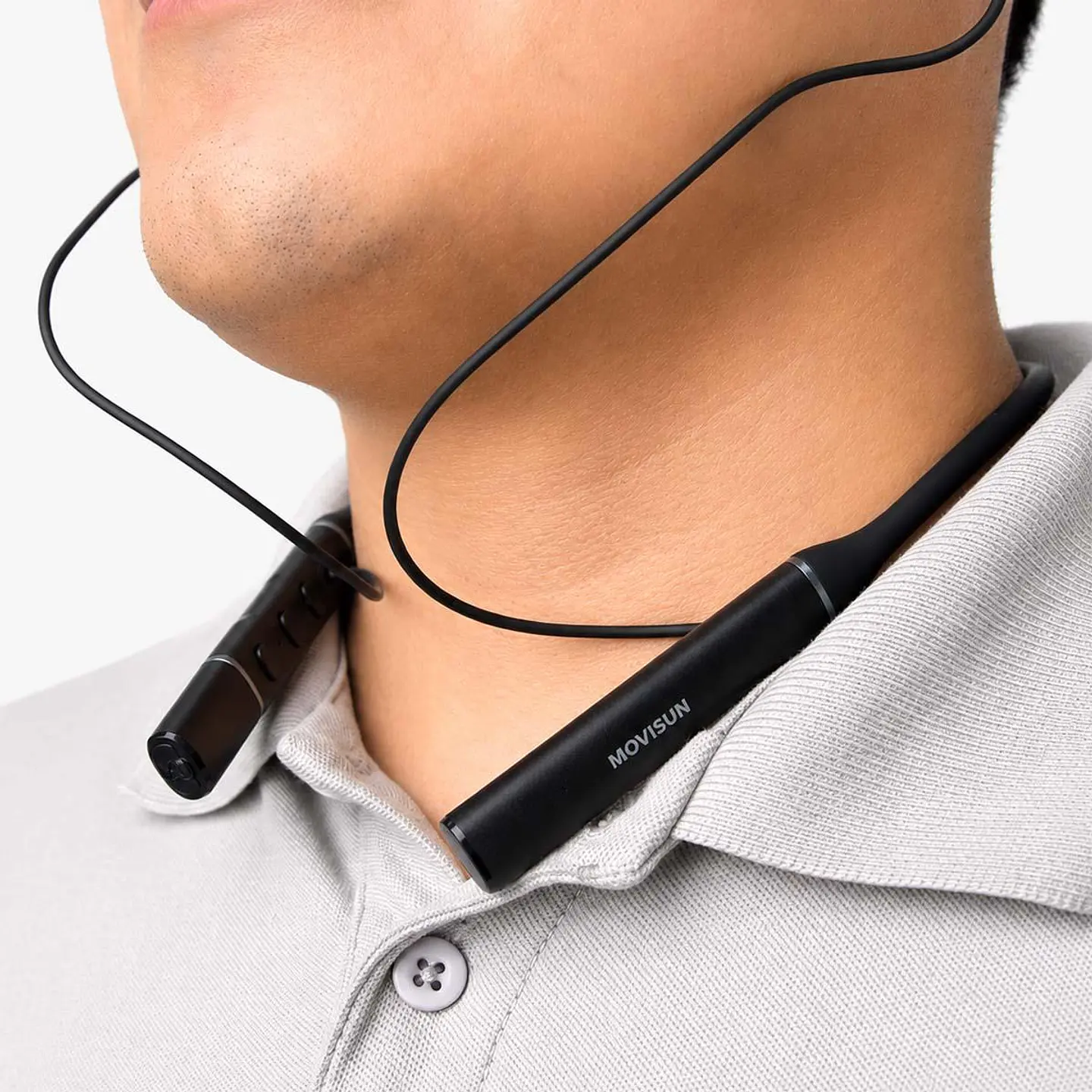 AUDÍFONOS BLUETOOTH DE COLLAR MOVISUN FLEX 4 NEGRO CON 32 HORAS, SONIDO 3D Y MODO JUEGO - 5
