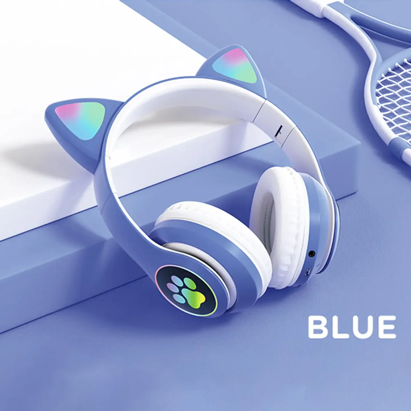 AUDÍFONOS INALÁMBRICOS BLUETOOTH OREJAS DE GATO AZULES – PLEGABLES CON LECTOR SD - 2