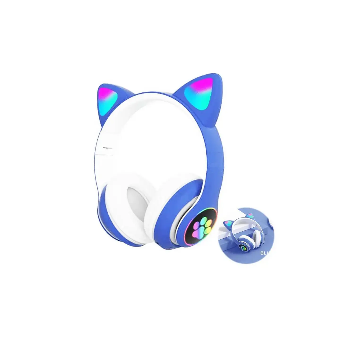 AUDÍFONOS INALÁMBRICOS BLUETOOTH OREJAS DE GATO AZULES – PLEGABLES CON LECTOR SD - 3