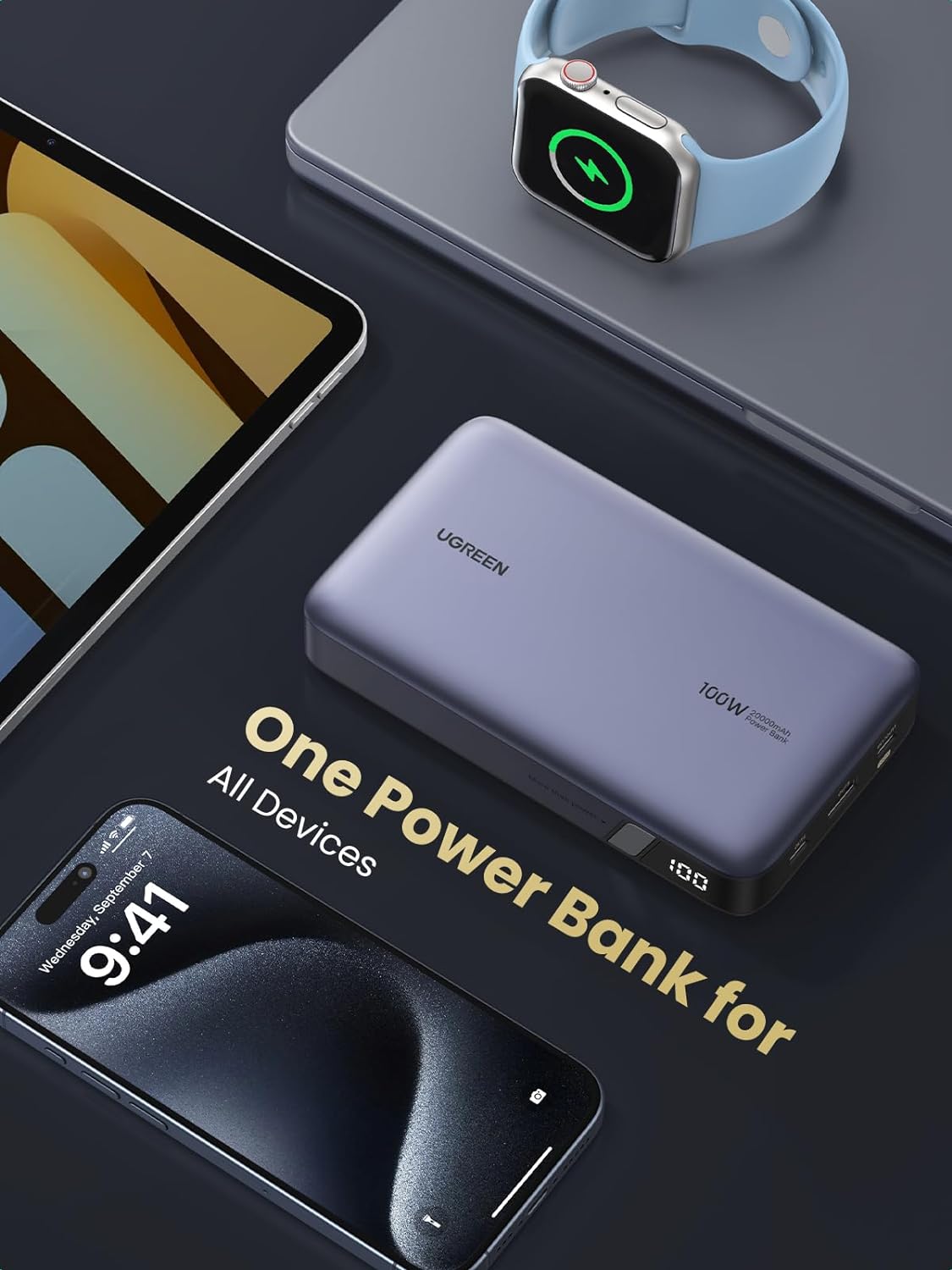 POWER BANK UGREEN 100W 20000 MHA, CARGA LAPTOPS TIPO C, TABLETS, TELF - 7