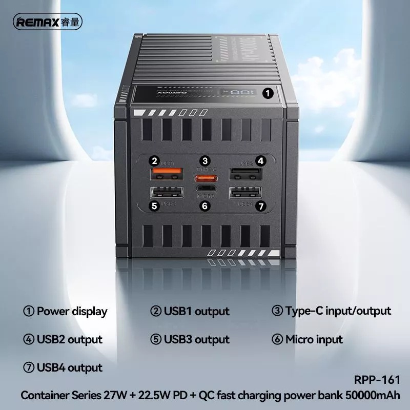 POWER BANK 50000 REMAX CARGA RAPIDA 27W RPP-161 - GRAY - 2