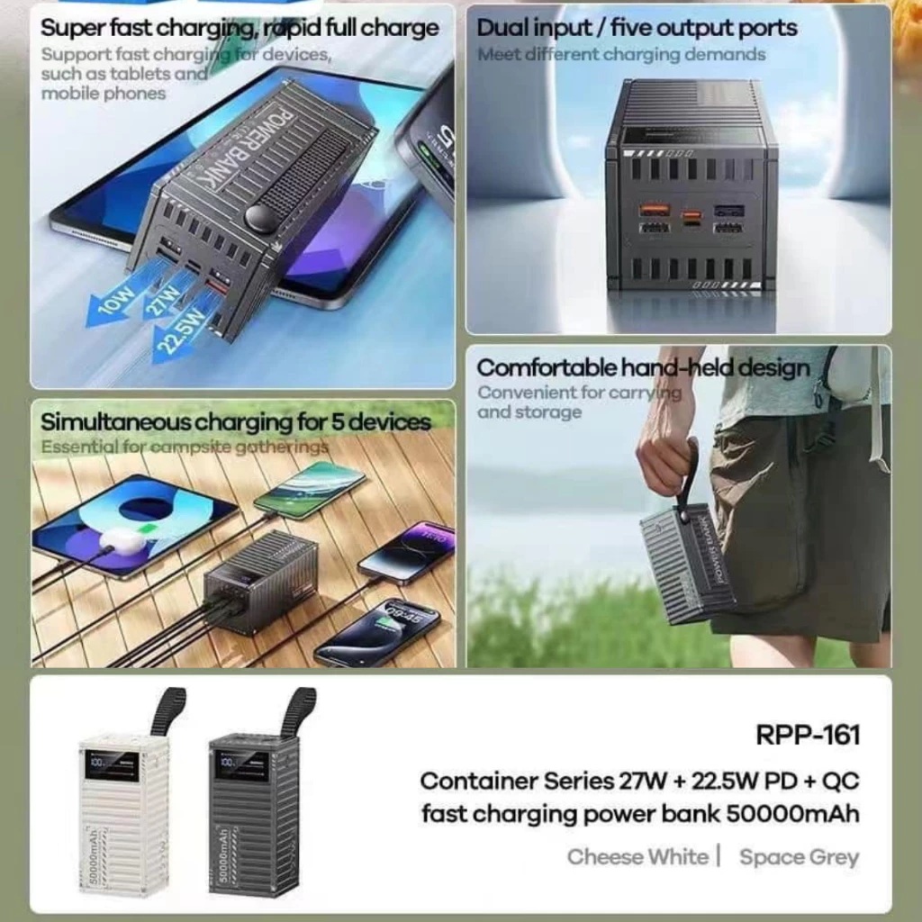POWER BANK 50000 REMAX CARGA RAPIDA 27W RPP-161 - GRAY - 3