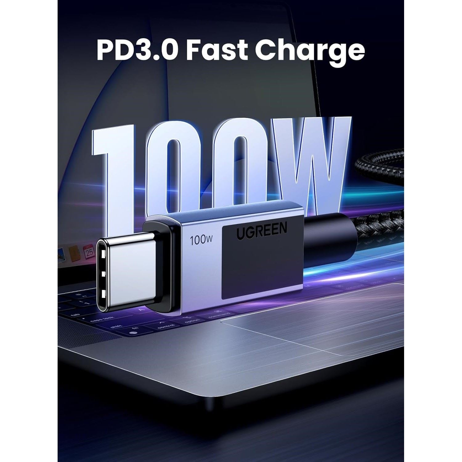 CABLE UGREEN CARGA RAPIDA ENTRADA USB TIPO C 100W 1 M- TRENZADO GREY - 2