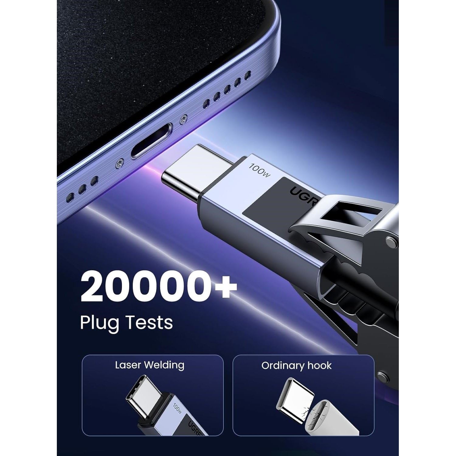 CABLE UGREEN CARGA RAPIDA ENTRADA USB TIPO C 100W 1 M- TRENZADO GREY - 4