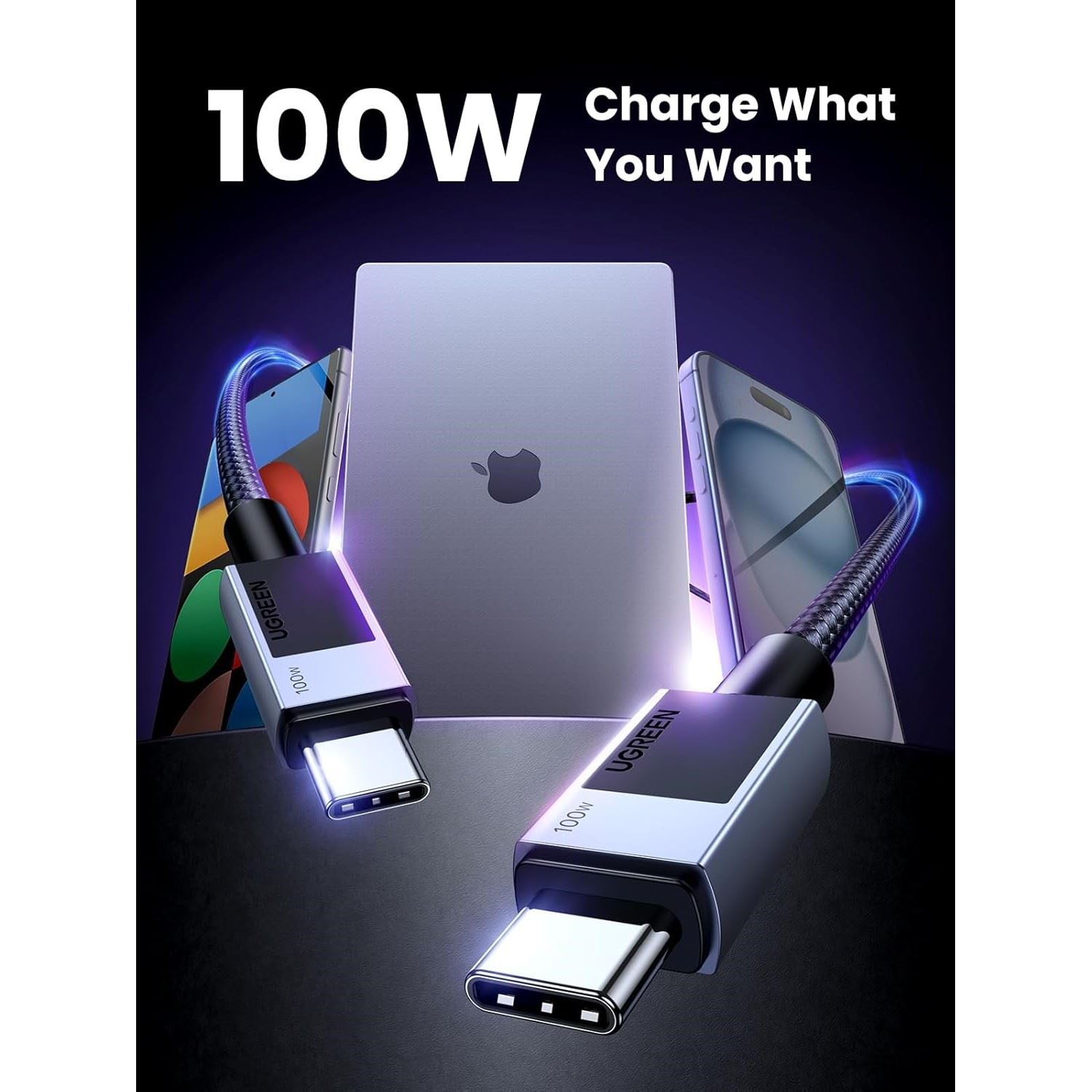 CABLE UGREEN CARGA RAPIDA ENTRADA USB TIPO C 100W 1 M- TRENZADO GREY - 6