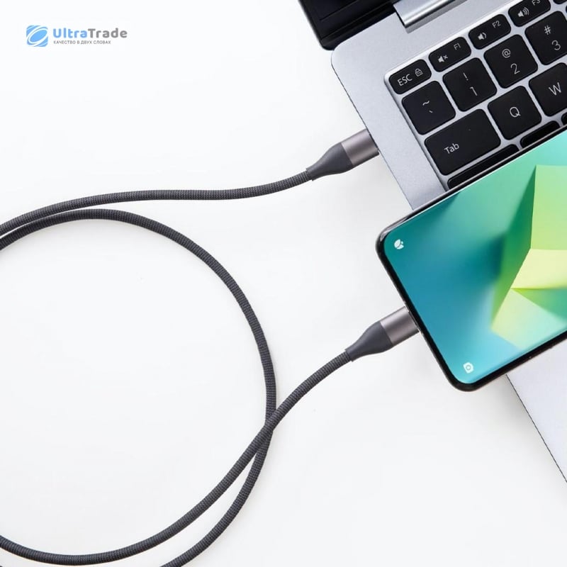 CABLE USB TRENZADO XIAOMI 100W 6amp ALTA VELOCIDAD de Transferencia tipo C a C - NEGRO - 2