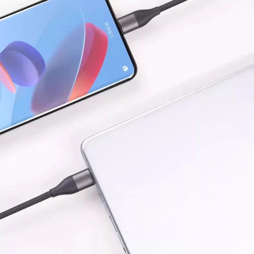 CABLE USB TRENZADO XIAOMI 100W 6amp ALTA VELOCIDAD de Transferencia tipo C a C - NEGRO - 7