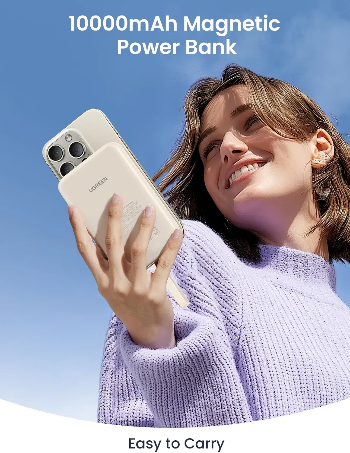 UGREEN POWER BANK INALÁMBRICO MAGNÉTICO 10000MAH PB760- BEIGE - 2