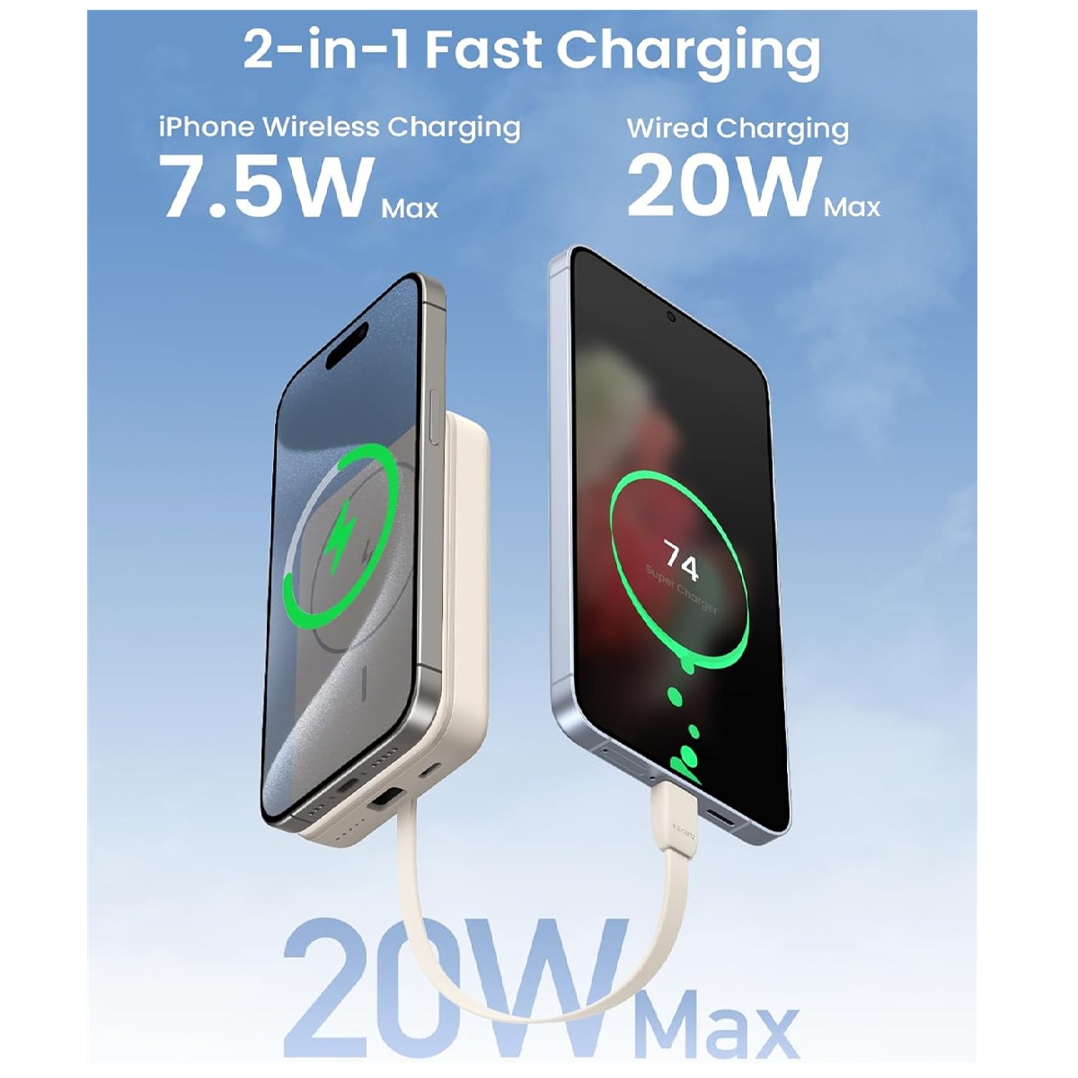 UGREEN POWER BANK INALÁMBRICO MAGNÉTICO 10000MAH PB760- BEIGE - 3