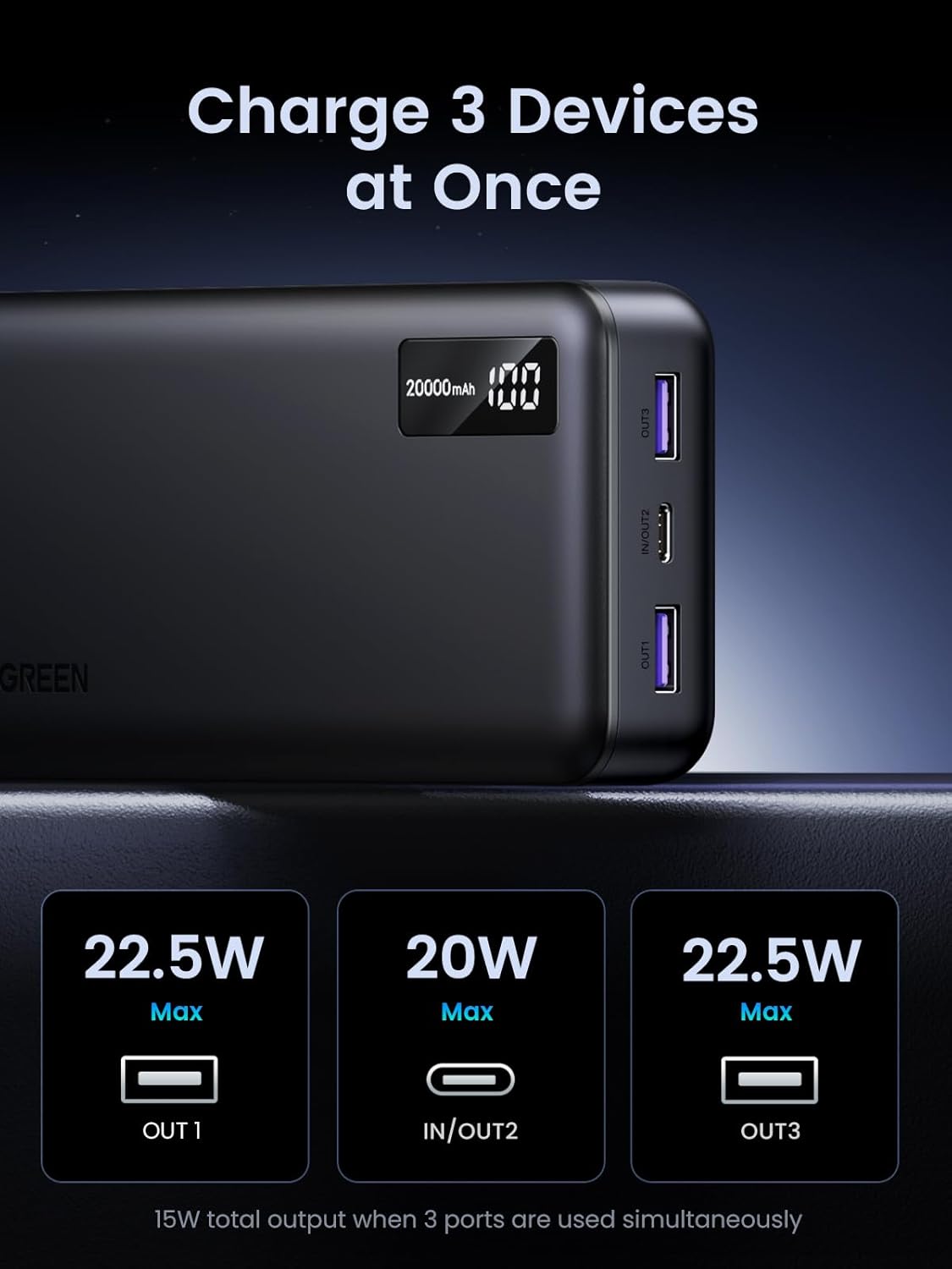 POWER BANK UGREEN 20000 CARGA RÁPIDA 22W TIPO C BIDIRECCIONAL - 2