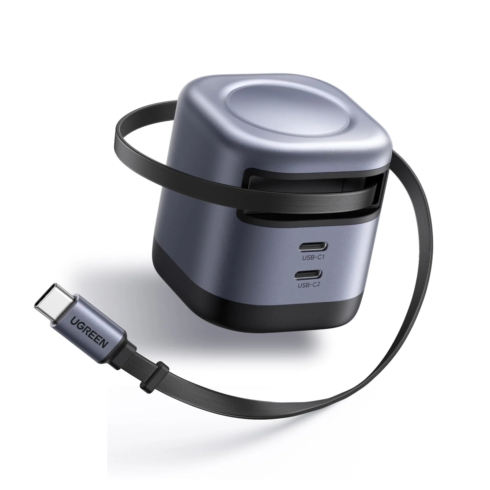 CARGADOR UGREEN 45W DUAL PORT CABLE RETRACTIL TIPO C - 1