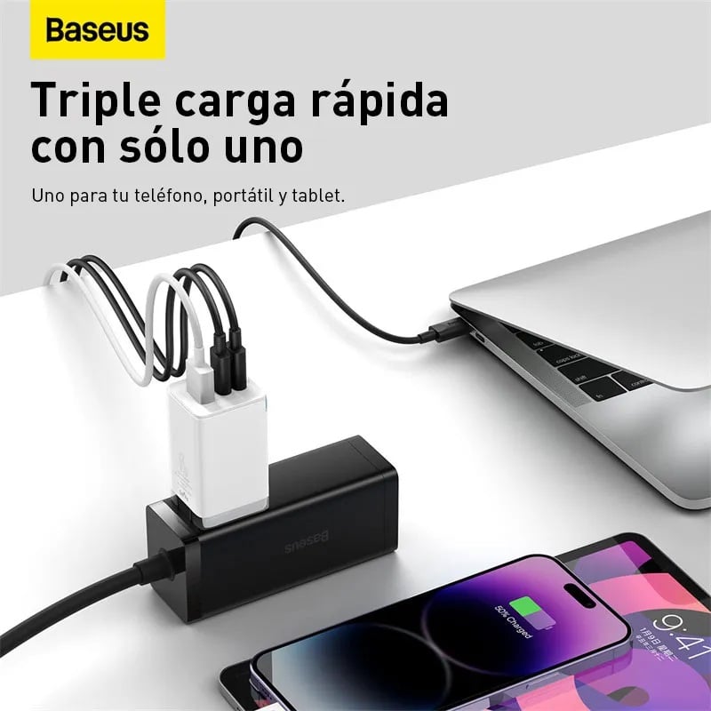 CARGADOR RÁPIDO BASEUS GUN 5PRO 65W EU 2C+1USB - BLANCO - 3