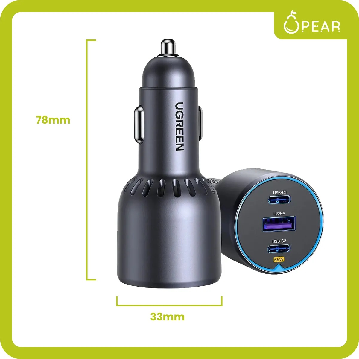 CARGADOR DE AUTO UGREEN 75W 3 PUERTOS 2C+1USB - 3
