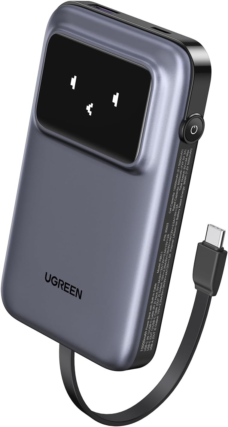 CARGADOR PORTATIL UGREEN 10000MHA CABLE INTEGRADO - GREY - 1