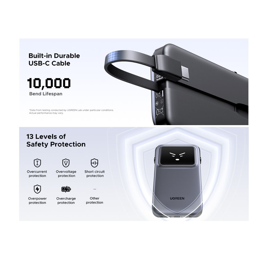 CARGADOR PORTATIL UGREEN 10000MHA CABLE INTEGRADO - GREY - 6