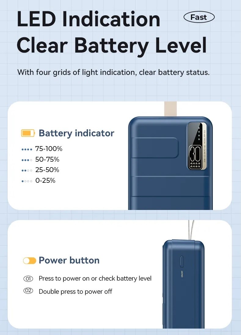POWER BANK REMAX 30000MHA 22W CARGA RAPIDA - AZUL - 6
