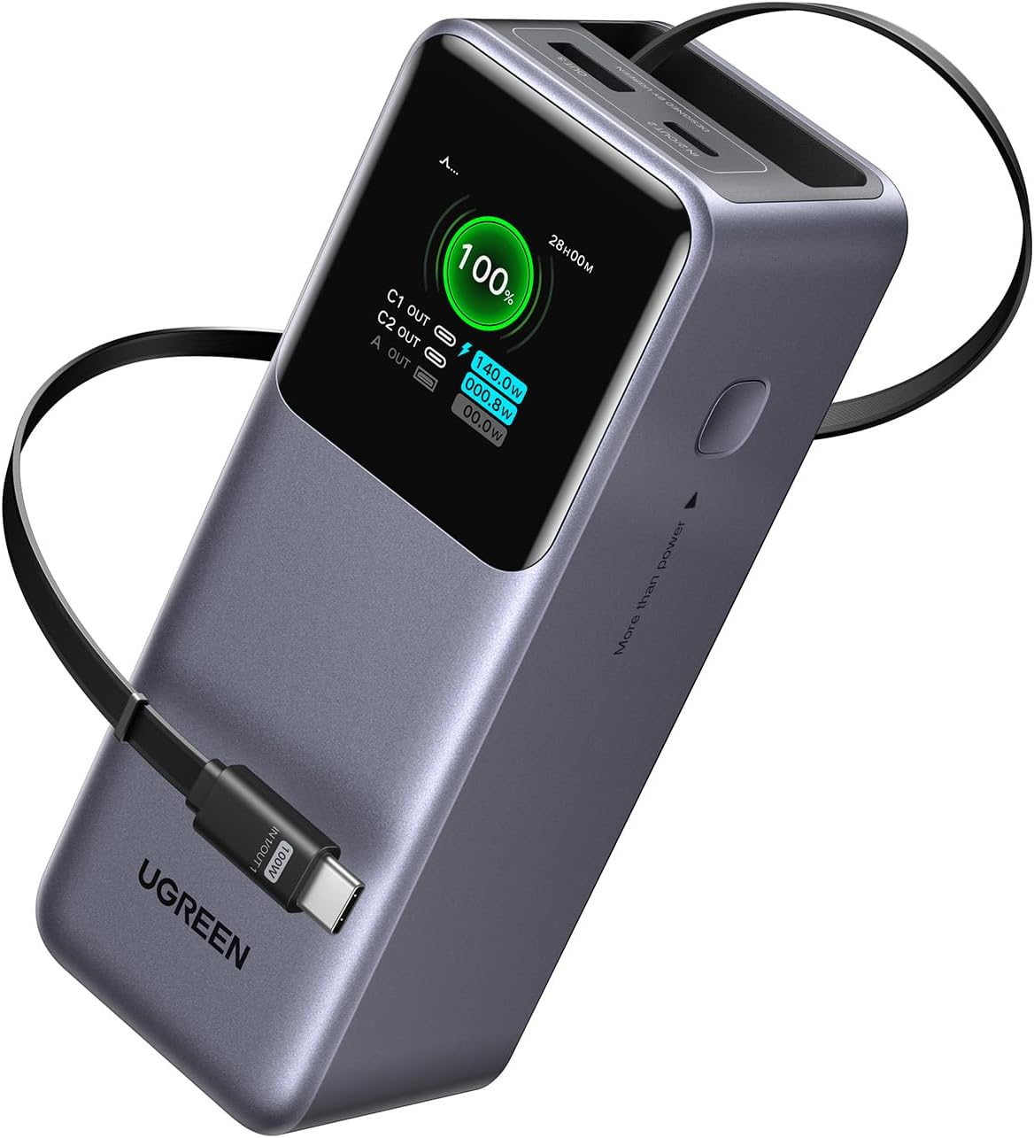 POWER BANK UGREEN 20000 165W CABLE RETRACTIL INTEGRADO - 1