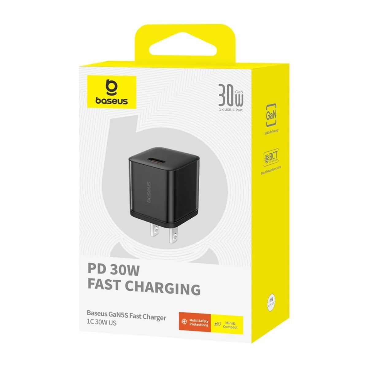 CARGADOR BASEUS GAN5S DE 30W RÁPIDO TYPE C - NEGRO - 1