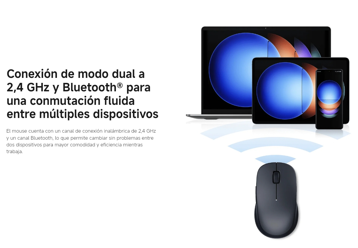 MOUSE XIAOMI DUAL MODE 2 CÓMODO, CURVO Y SILENCIOSO - NEGRO - 3